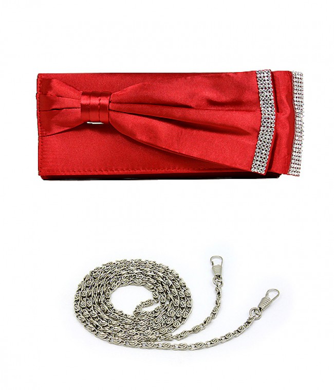 Evening Bag - Double Layer Bow w/ Linear Studs &ndash; Red &ndash; BG-92206R